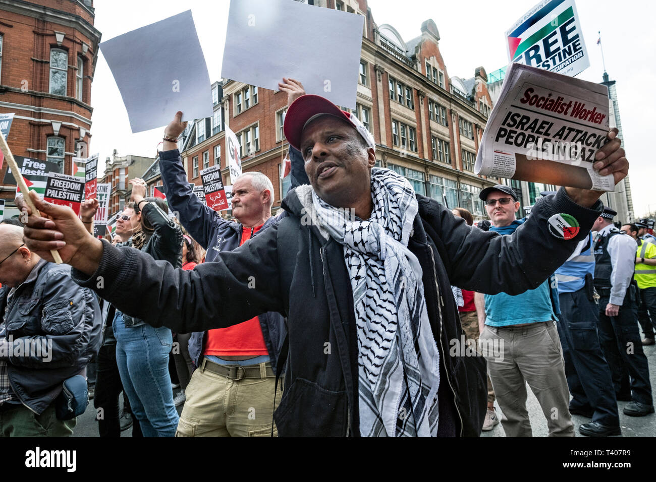 Rally for Palestine outside the Israeli Embassy: Exist,Resist, Return. A global call for solidarity on the 1st anniversary of the start of the Great Return March. Stock Photo