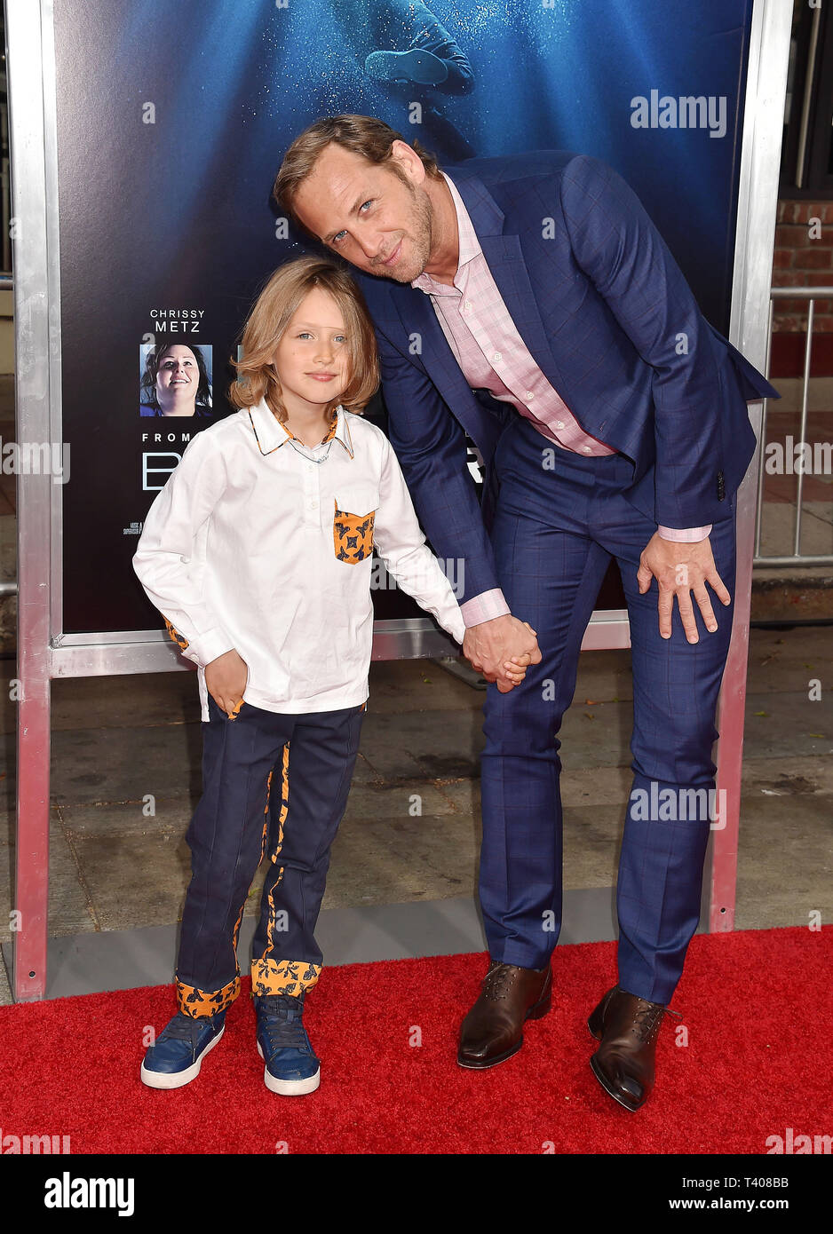 WESTWOOD, CA - APRIL 11: Josh Lucas (R) and Noah Maurer attend the premiere of 20th Century Fox's 'Breakthrough' at Westwood Regency Theater on April 11, 2019 in Los Angeles, California. Stock Photo