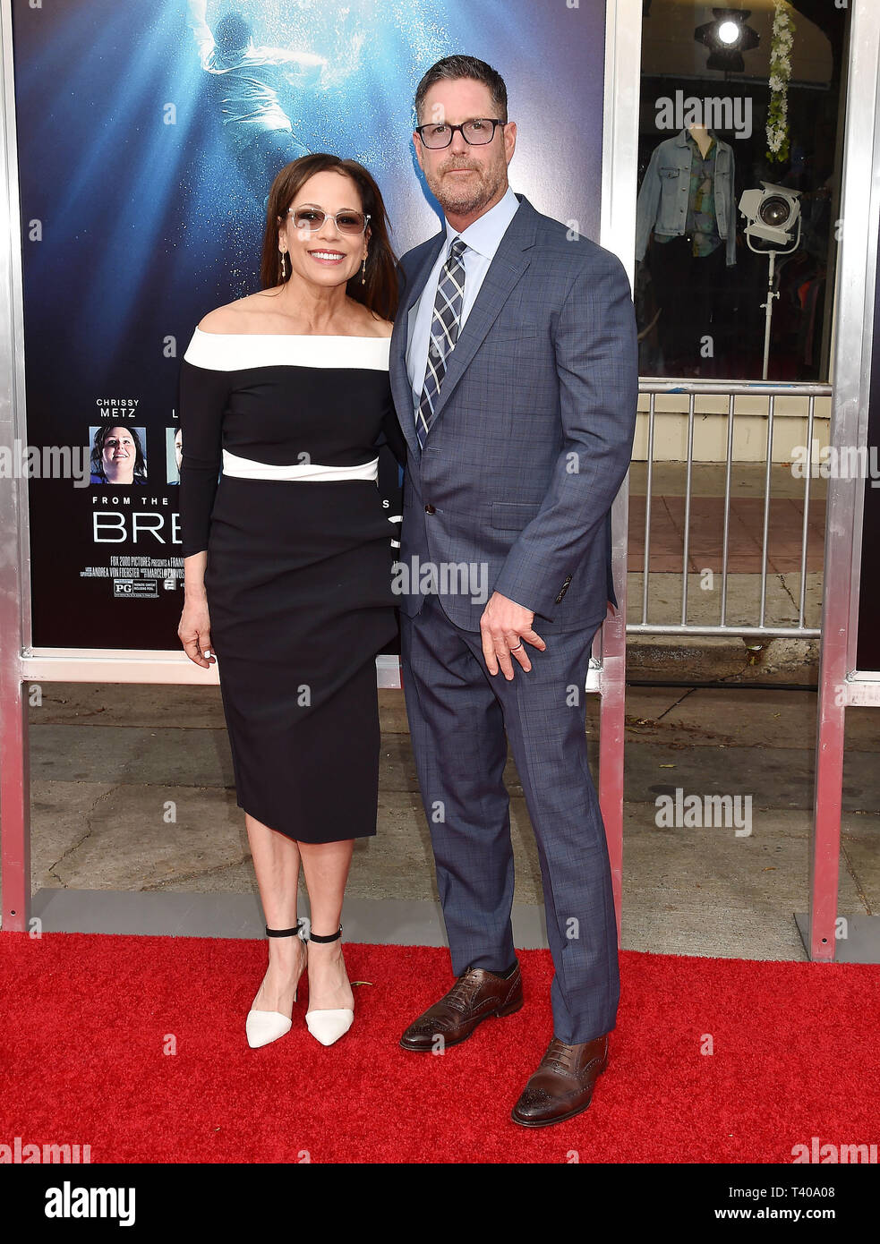 WESTWOOD, CA - APRIL 11: Roxann Dawson (L) and Eric Dawson attend the premiere of 20th Century Fox's 'Breakthrough' at Westwood Regency Theater on April 11, 2019 in Los Angeles, California. Stock Photo