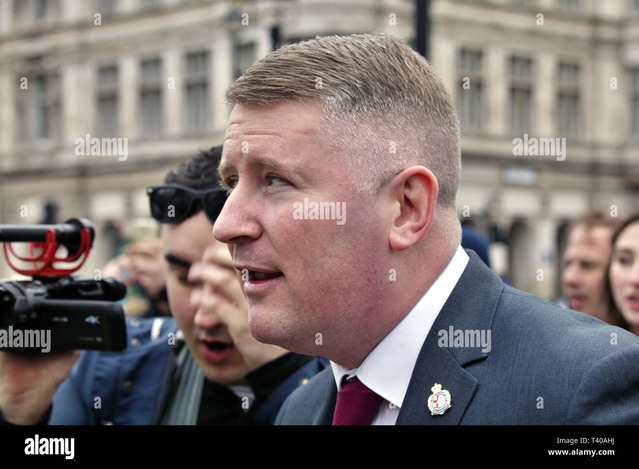 LONDON, UNITED KINGDOM. 12th April 2019, Paul Golding confronts members of Socialist worker outside the Houses of Parliament. © Martin Foskett/Knelstrom Ltd Stock Photo