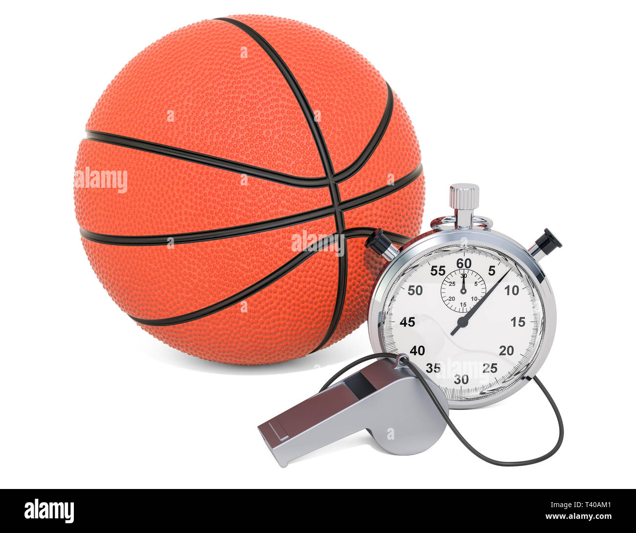 Basketball ball with whistle and stopwatch, 3D rendering isolated on white  background Stock Photo - Alamy