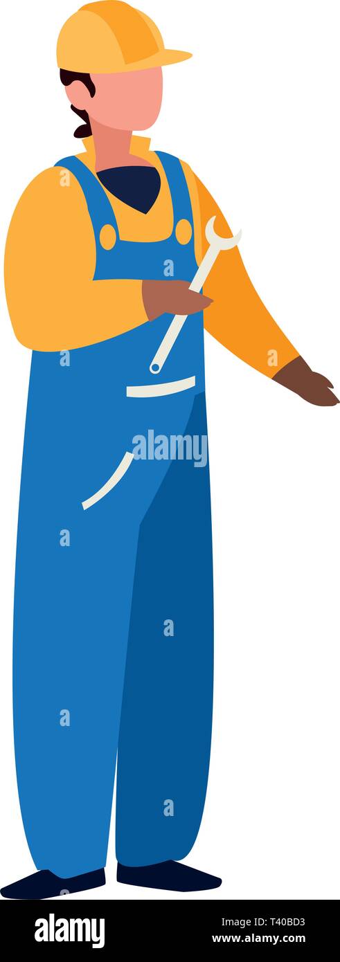 builder construction worker with wrench character vector illustration ...