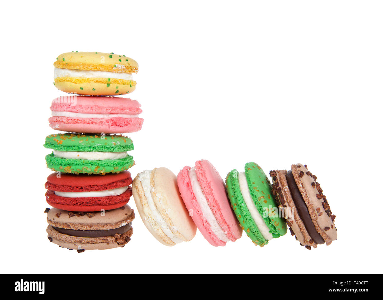 One stacks of macaron cookies with individual cookies leaning onto ...