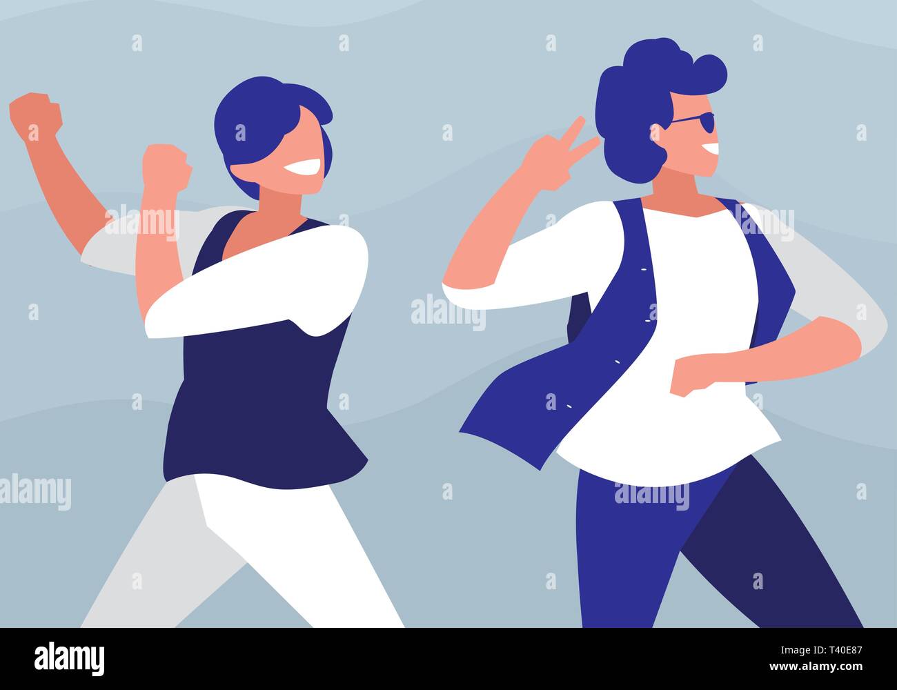 young dancers couple disco style characters vector illustration design ...