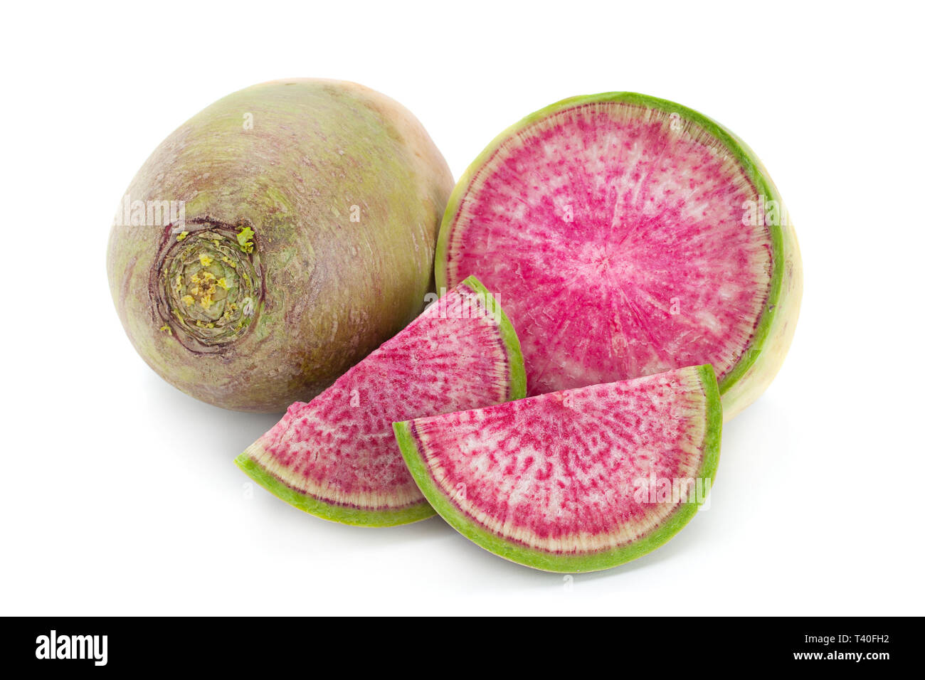 Watermelon radish closeup isolated on white background Stock Photo