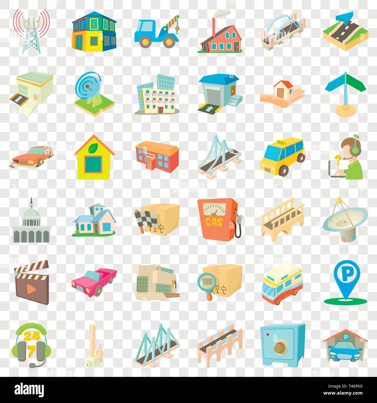 City station icons set, cartoon style Stock Vector Image & Art - Alamy