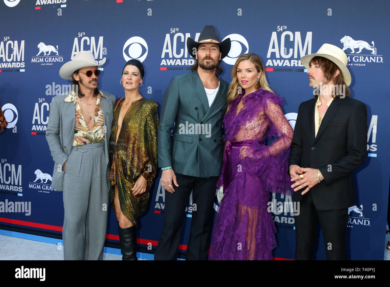 April 7, 2019 - Las Vegas, NV, USA - LAS VEGAS - APR 7:  Cameron Duddy, Mark Wystrach, Jess Carson, Midland, Guests, at the 54th Academy of Country Music Awards at the MGM Grand Garden Arena on April 7, 2019 in Las Vegas, NV (Credit Image: © Kay Blake/ZUMA Wire) Stock Photo