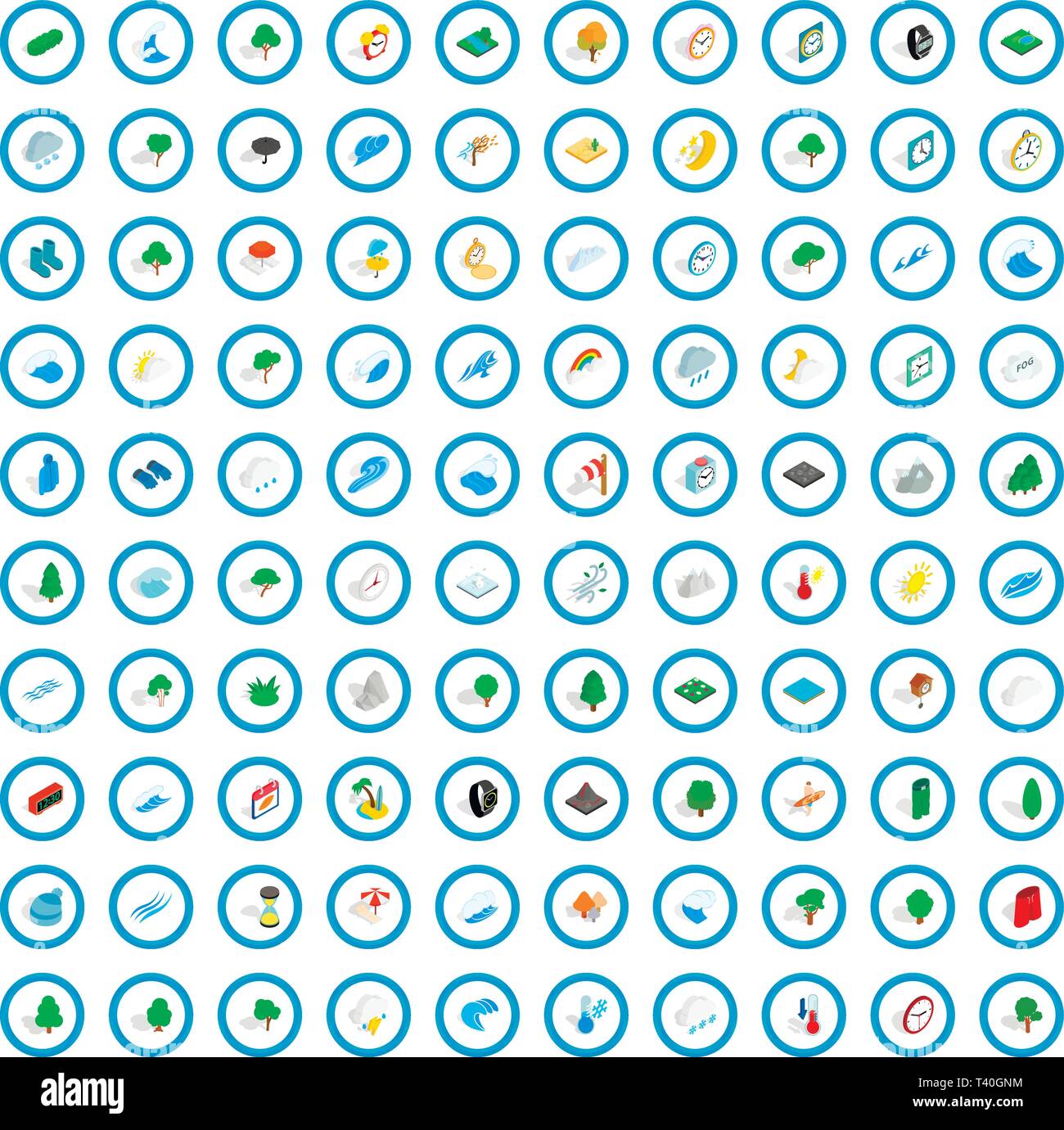 100 storm icons set, isometric 3d style Stock Vector