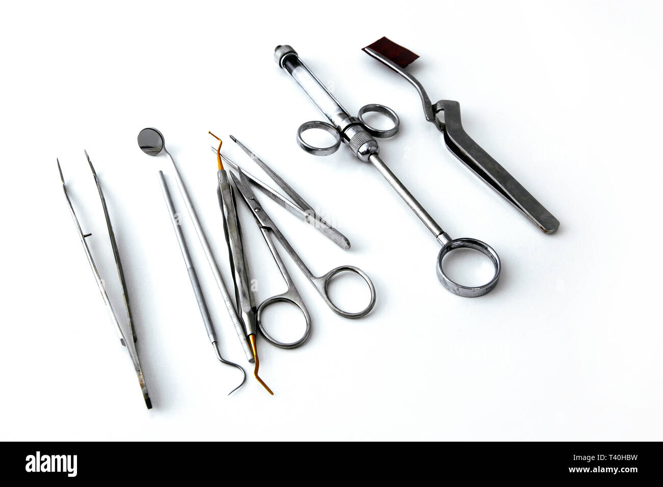 Dental equipment and instruments are on a white table Stock Photo - Alamy