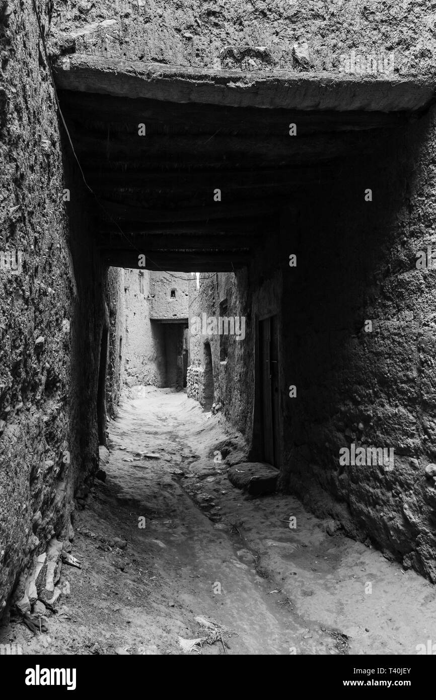 Ancient street of the jewish district of Tinghir, little town in