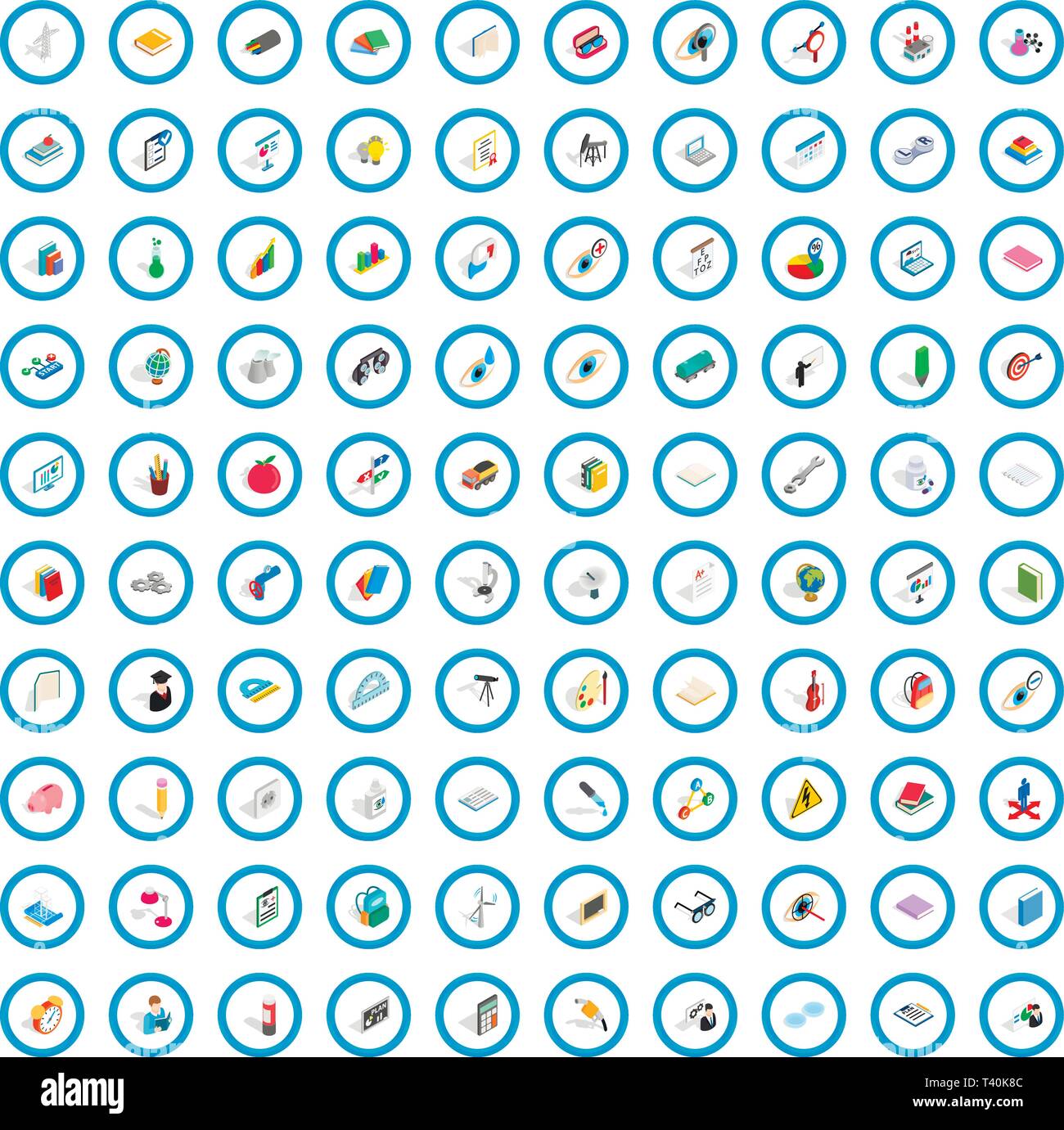 100 science icons set, isometric 3d style Stock Vector