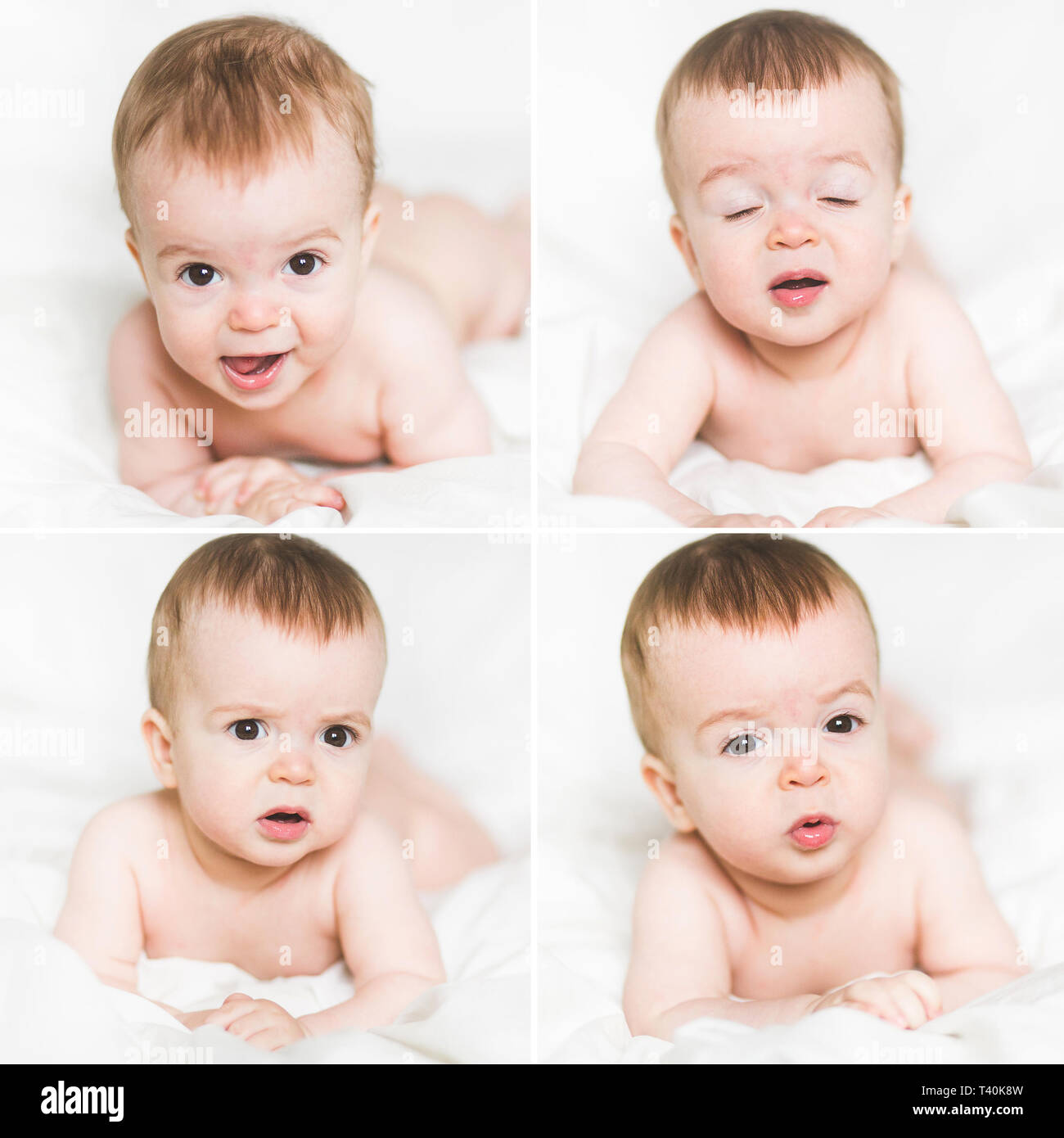 Collage Of A Newborn Baby Emotions Stock Photo Alamy