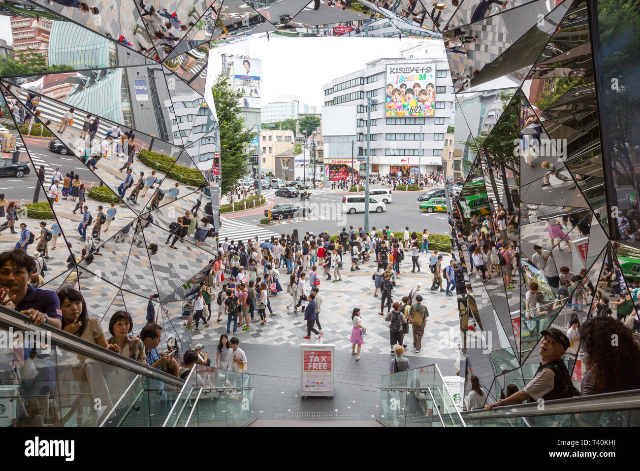 Tokyo, Japan - 19 June 2016: The mirrored entrance to the Tokyu Plaza shpping mall in Omotesando Harajuku, Tokyo. Stock Photo