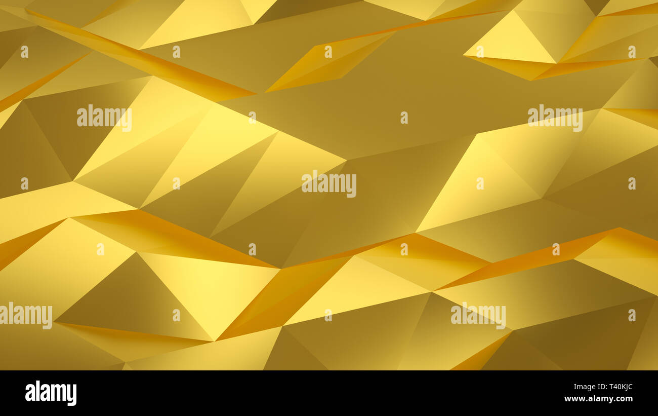 Triangle polygon shapes background. 3D deco geometric gold. 3D rendering. Stock Photo