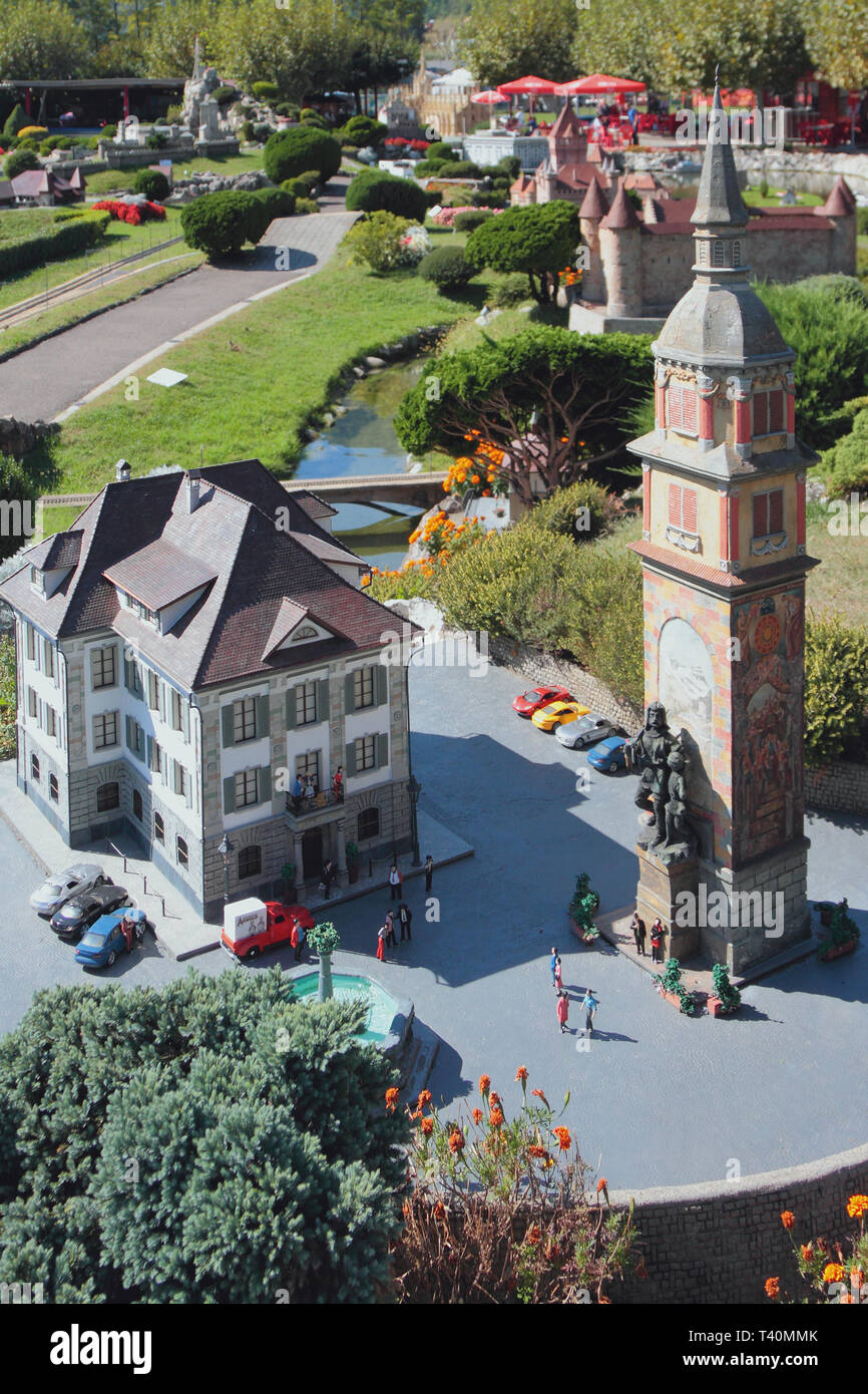 Melide, Switzerland - Sep 27, 2018: City square in park of miniatures Stock Photo