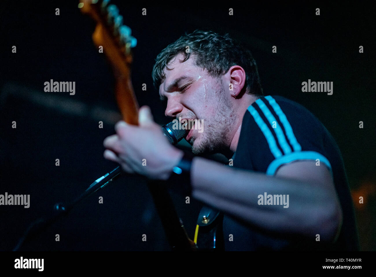 Edinburgh, UK. 11th April 2019. Edinburgh group Man of Moon perform at La Belle Angele at the Wide Days music convention opening party curated by the  Stock Photo