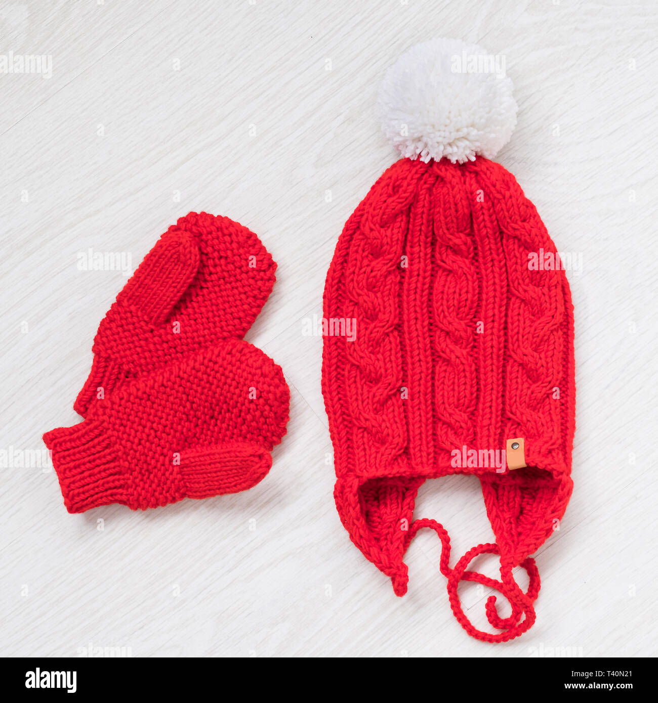 cute cozy knitted children winter set Stock Photo