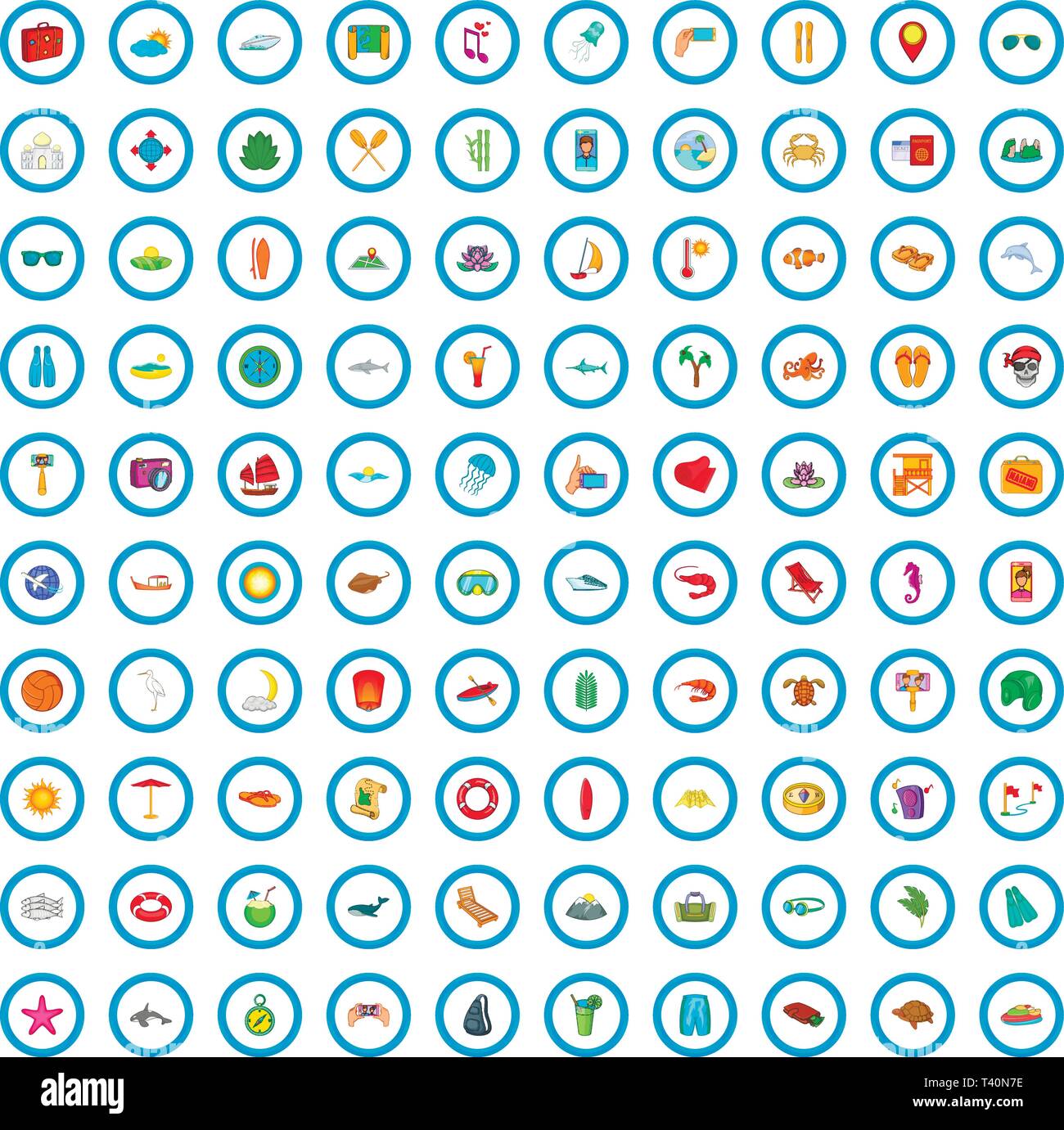 100 sea vacation icons set, cartoon style Stock Vector Image & Art - Alamy