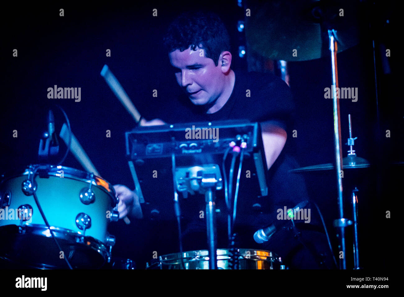 Edinburgh, UK. 11th April 2019. Edinburgh group Man of Moon perform at La Belle Angele at the Wide Days music convention opening party curated by the  Stock Photo