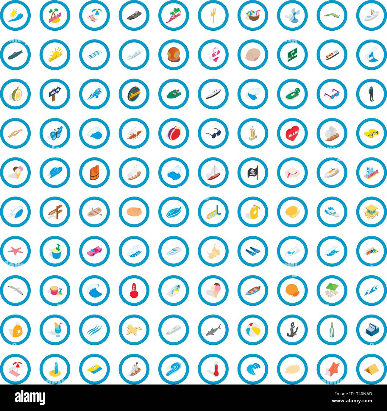 100 seawind icons set, isometric 3d style Stock Vector
