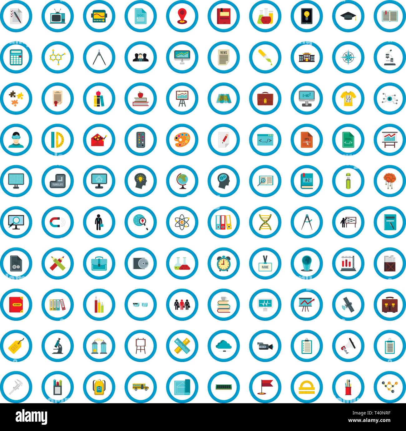 100 scholarship icons set, flat style Stock Vector