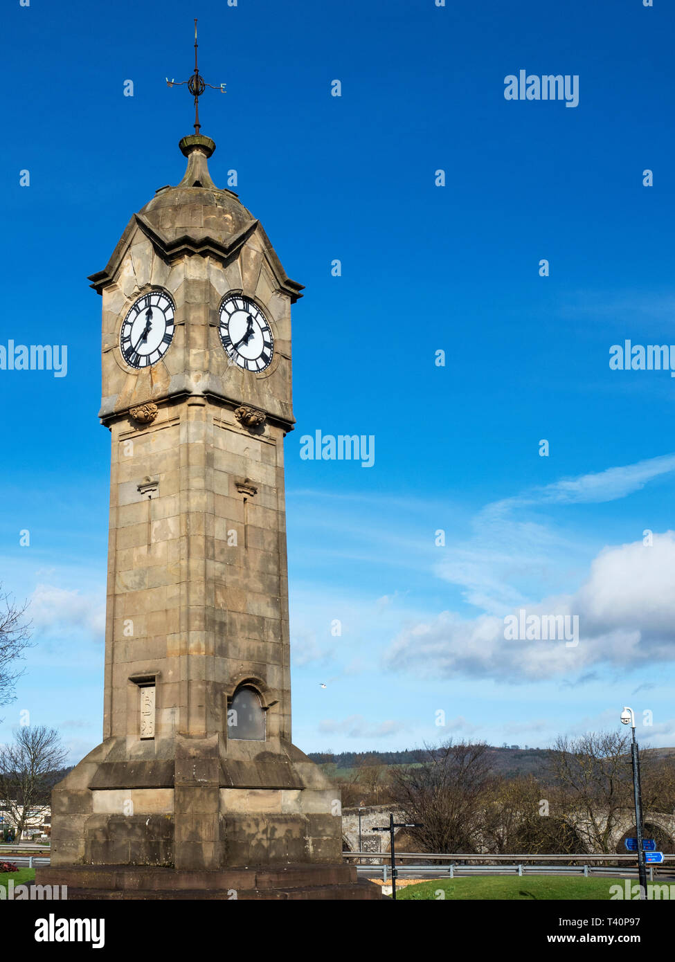 The Bridge Clock Tower at the Customs Roundabout gifted to Stirling in 1910 City of Stirling Scotland Stock Photo