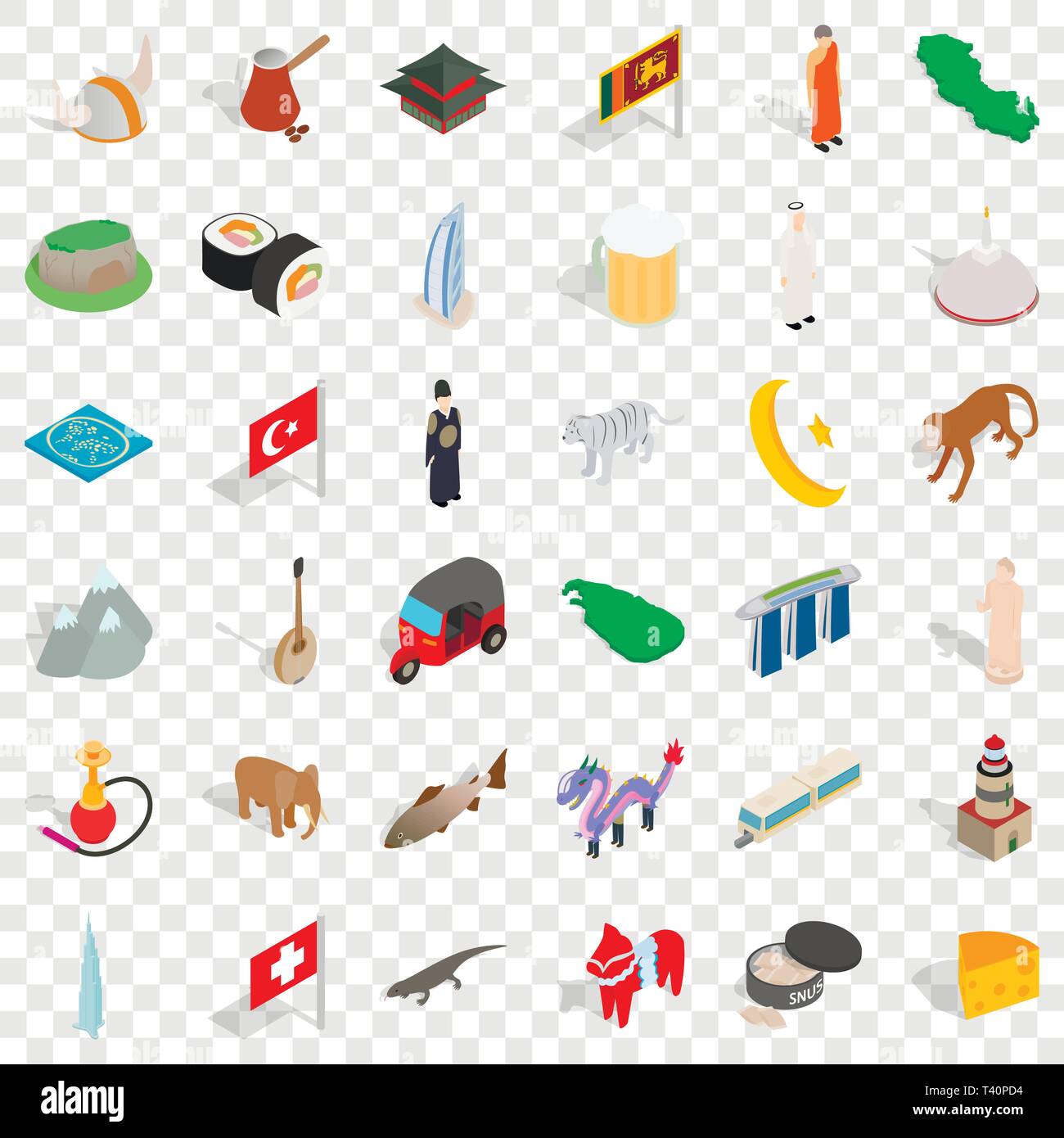 World landmark icons set, isometric style Stock Vector