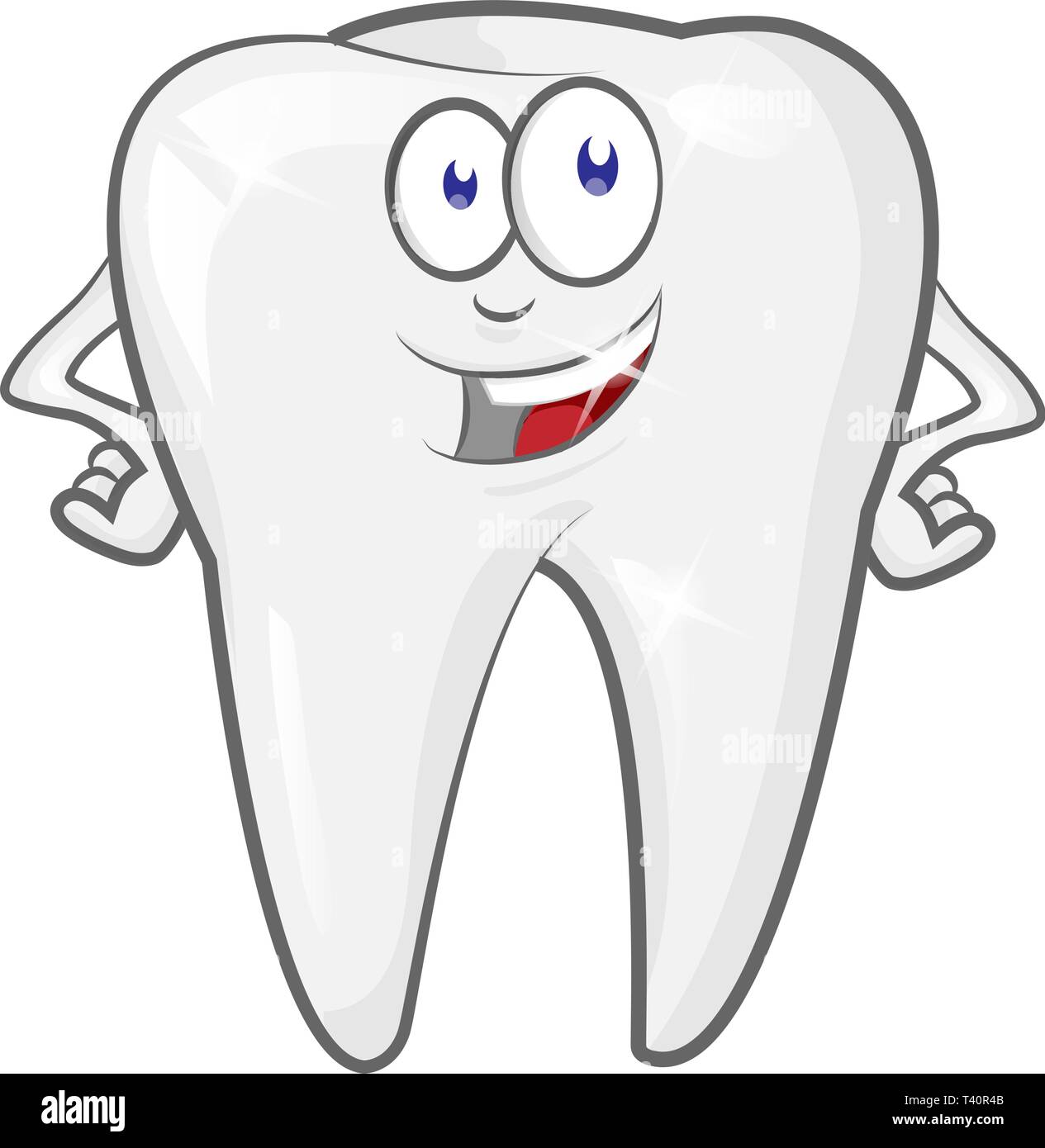 Glad strong shielded cheerful cartoon tooth character. vector illustration Stock Vector