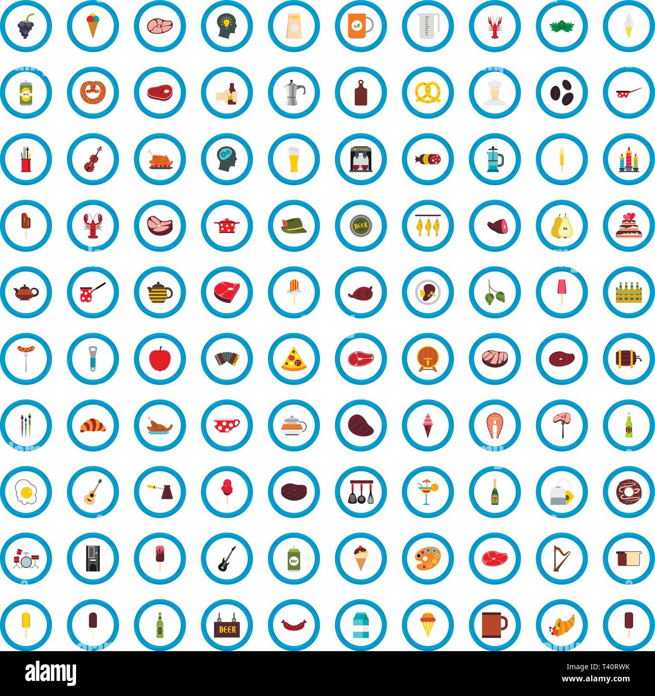 100 restaurant art icons set, flat style Stock Vector Image & Art - Alamy