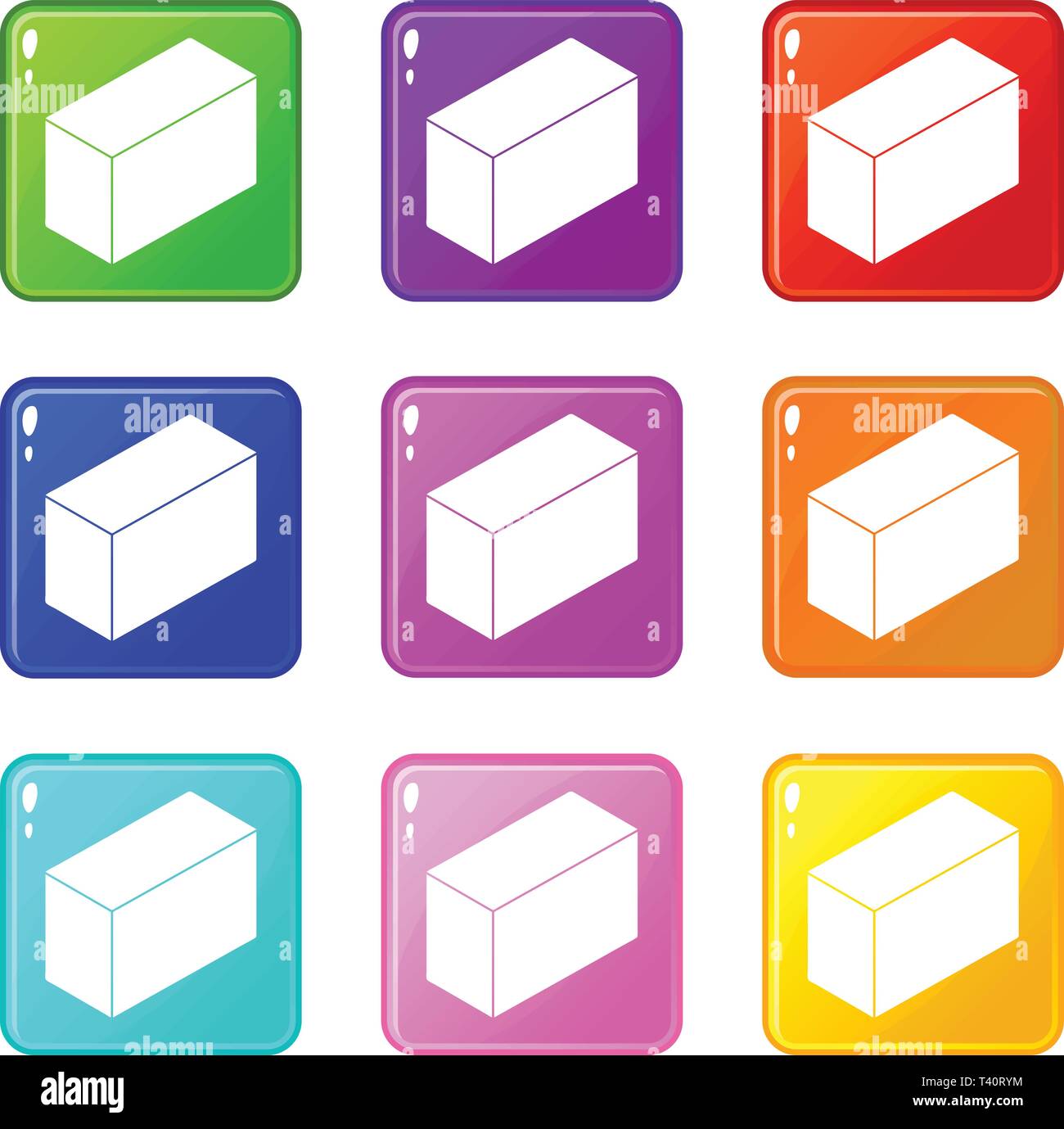 Cement block icons set 9 color collection Stock Vector