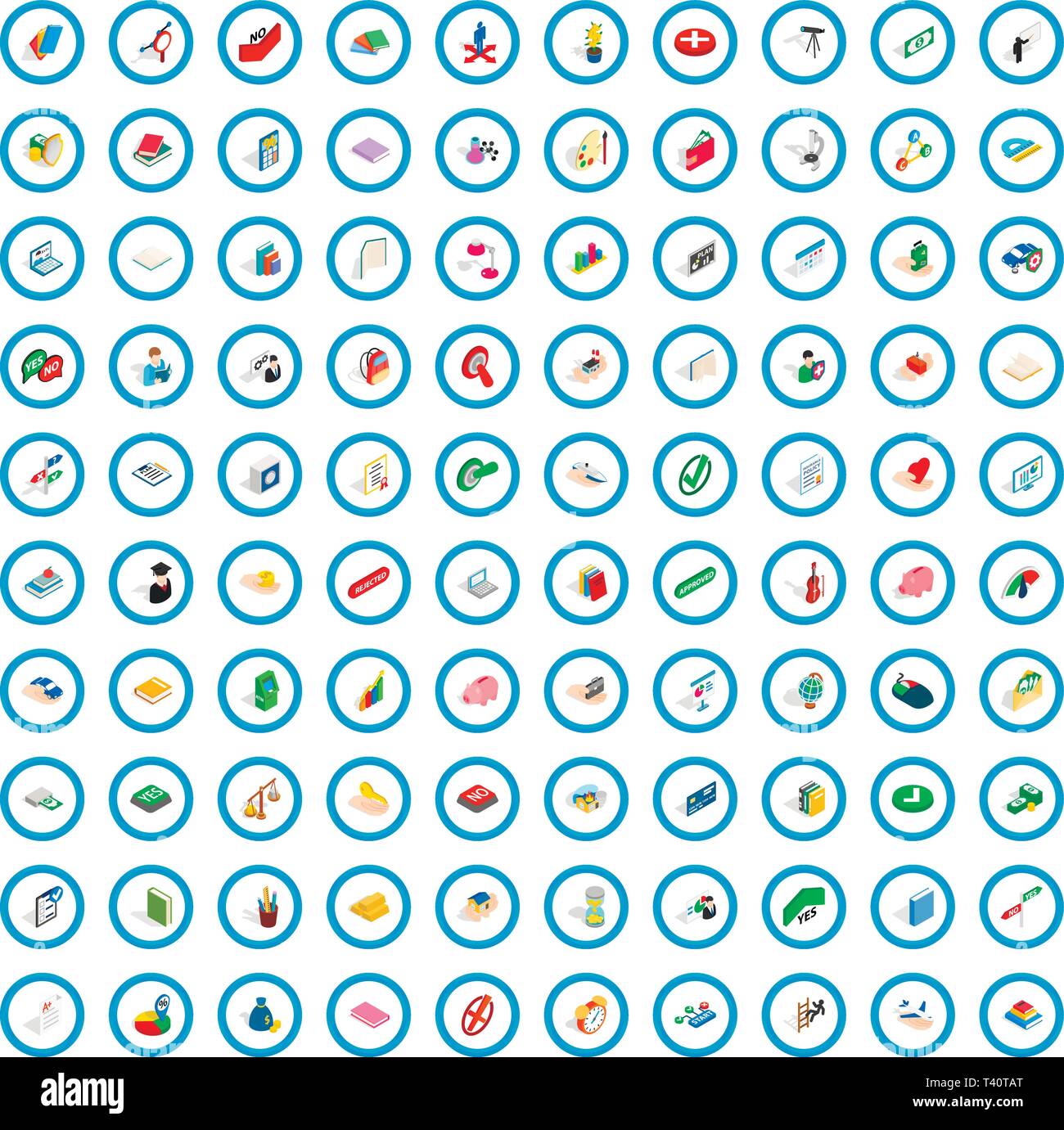 100 right icons set, isometric 3d style Stock Vector