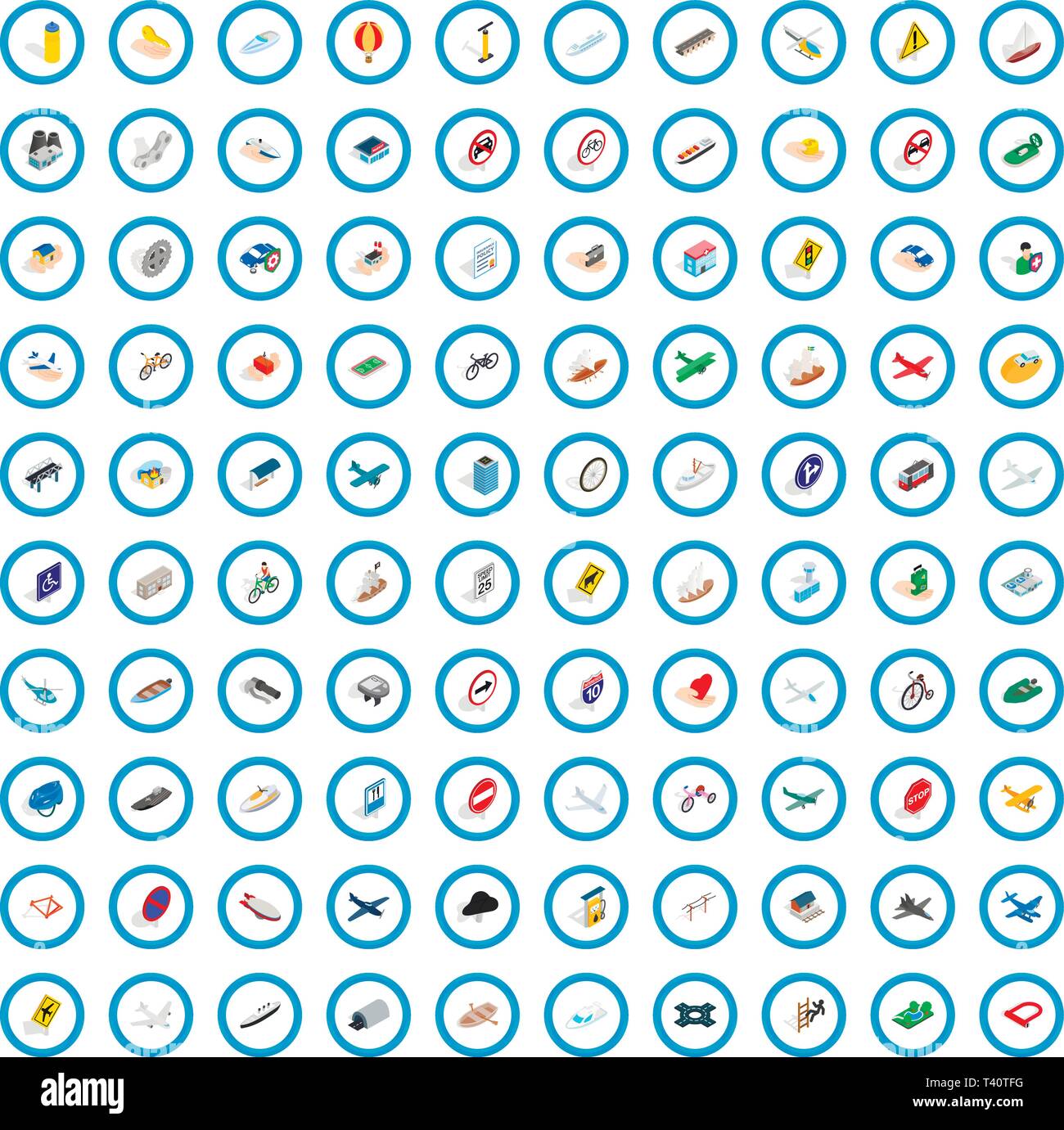 100 road icons set, isometric 3d style Stock Vector