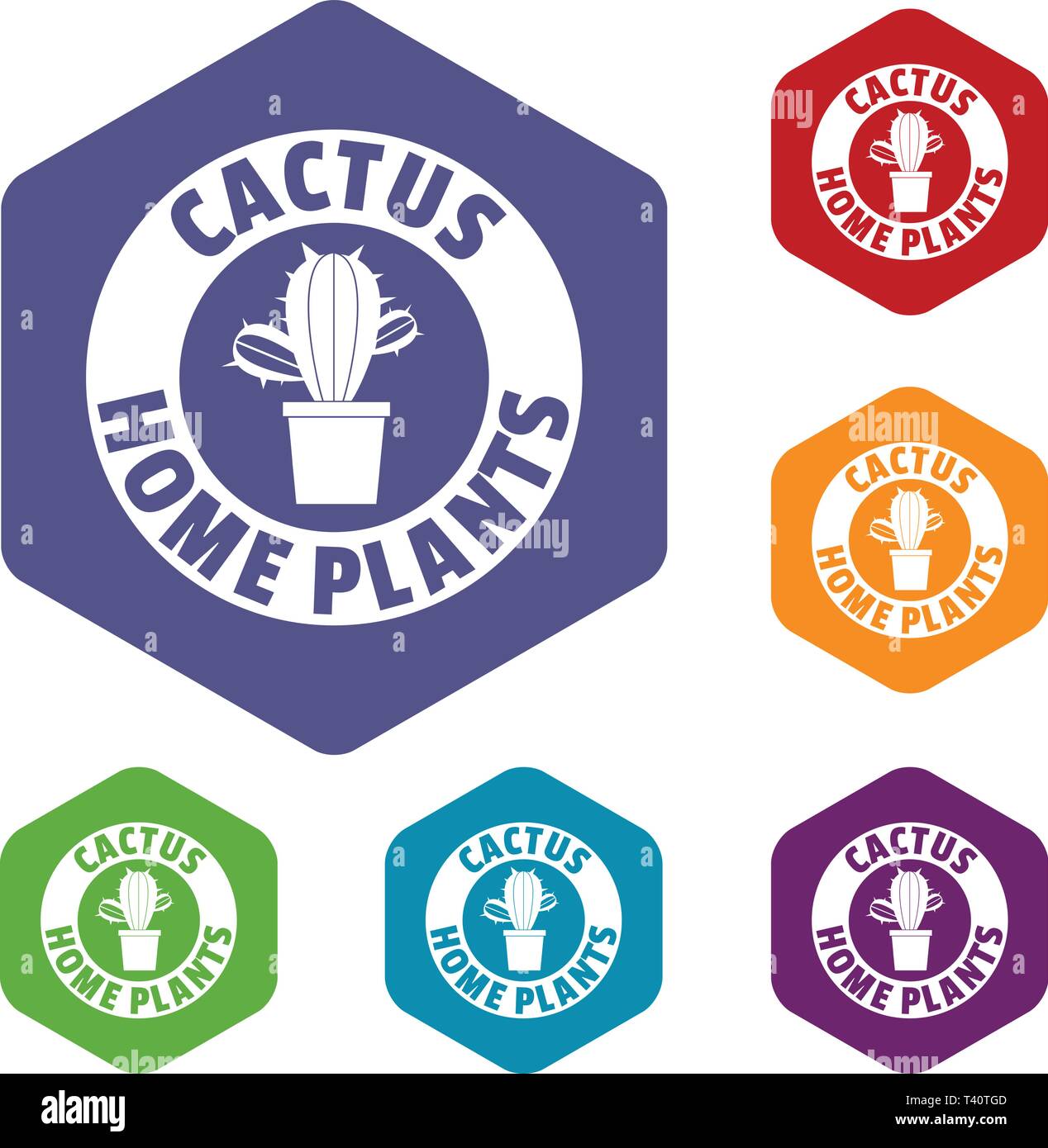 Botanical cactus icons vector hexahedron Stock Vector