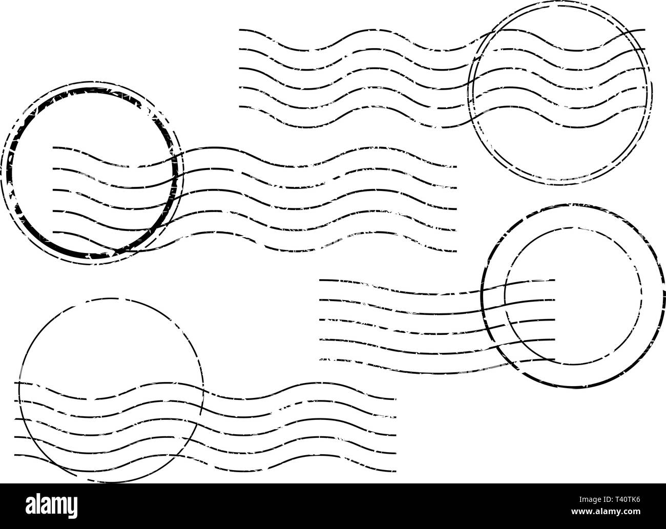 Postage stamps. Wavy and circular postage cancellation Stock Vector