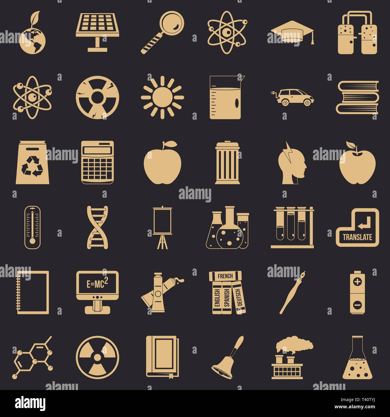 School education icons set, simple style Stock Vector