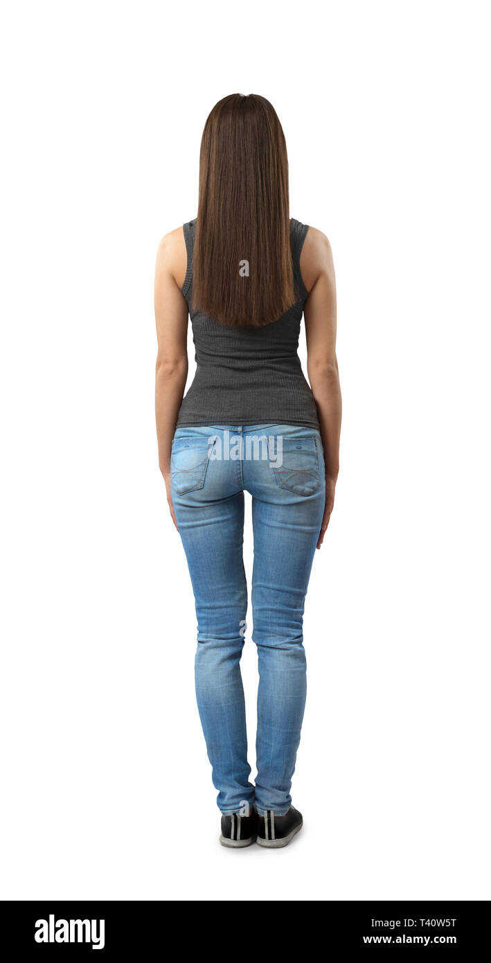 Front View of Young Attractive Woman in Gray Sleeveless Top and Blue Jeans  Standing with Arms Crossed on Chest Isolated Stock Image - Image of arms,  ideal: 146006895