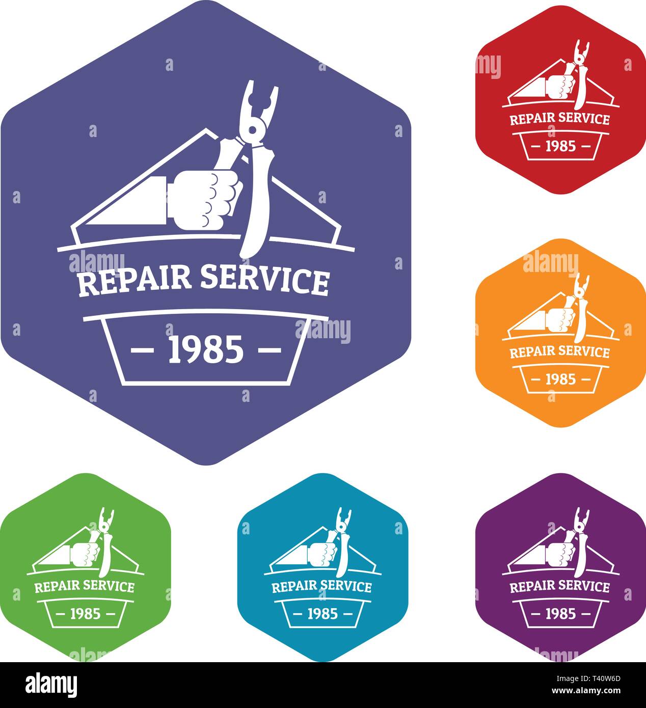 Repair service icons vector hexahedron Stock Vector