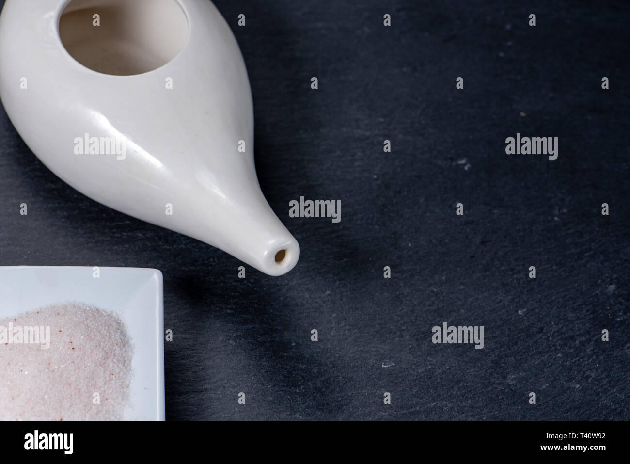 set for nasal cleaning with neti pot, ayurvedic medicine system on a