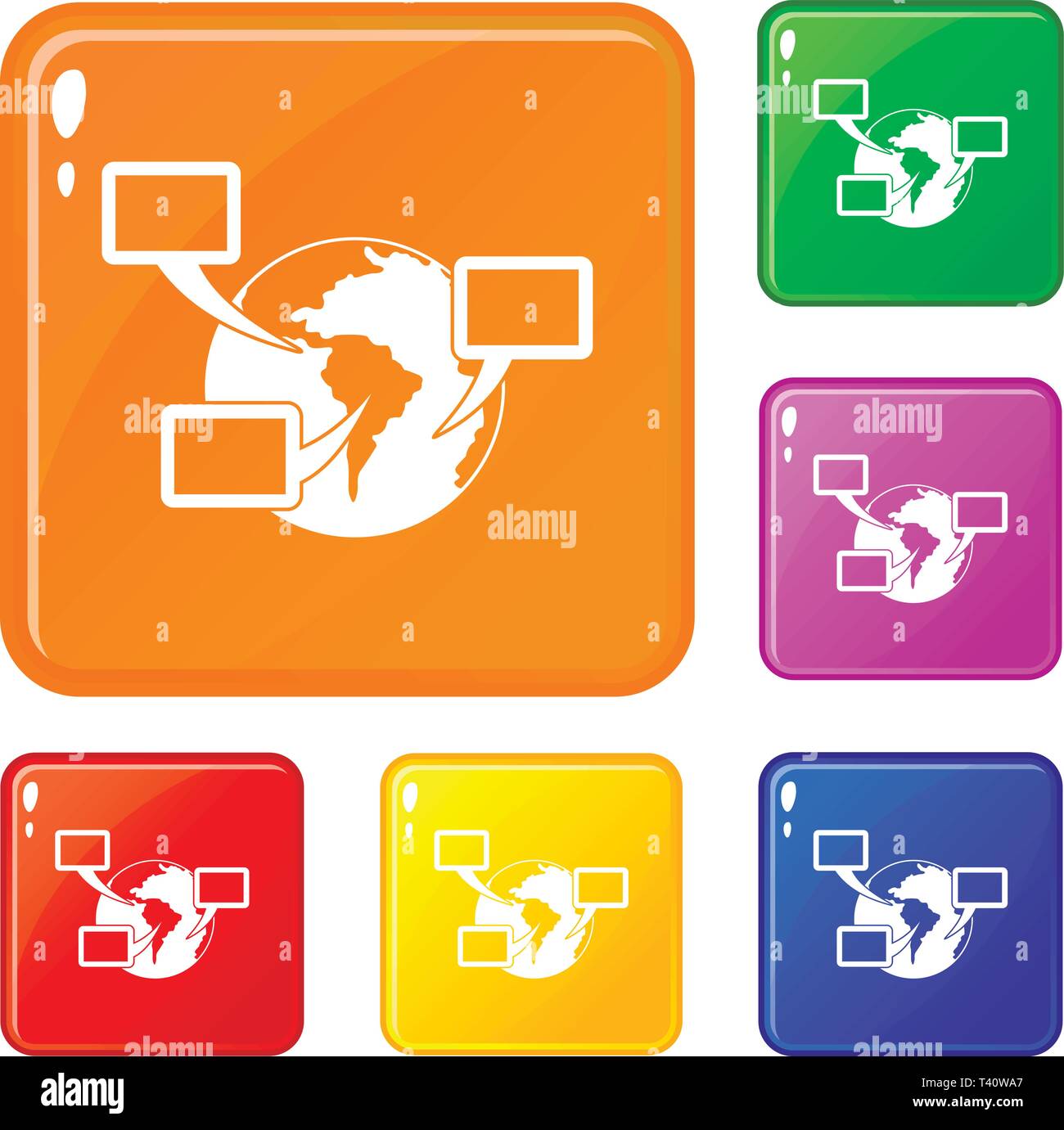 World planet and speech bubbles icons set vector color Stock Vector ...