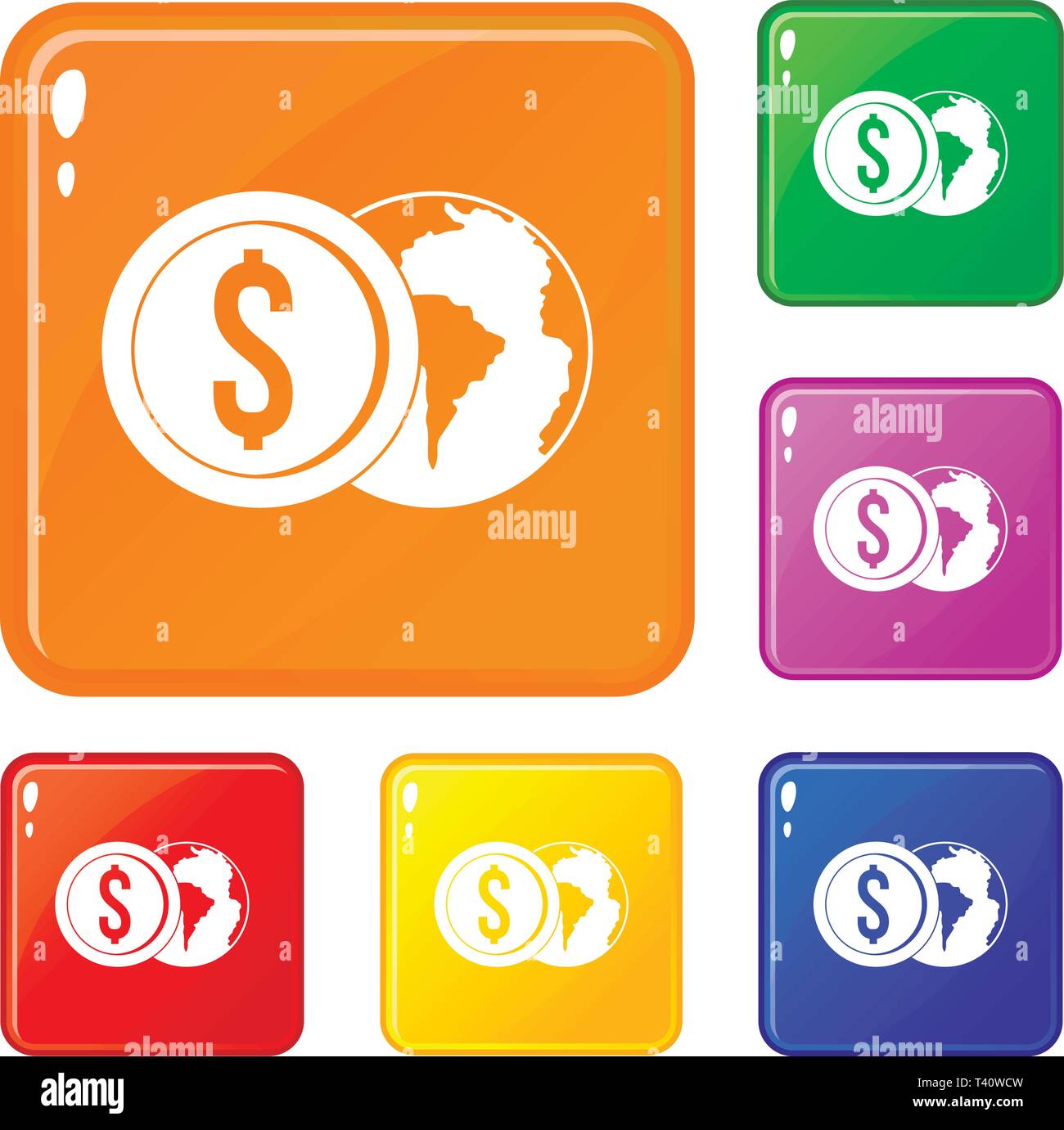 World planet and dollar coin icons set vector color Stock Vector Image ...