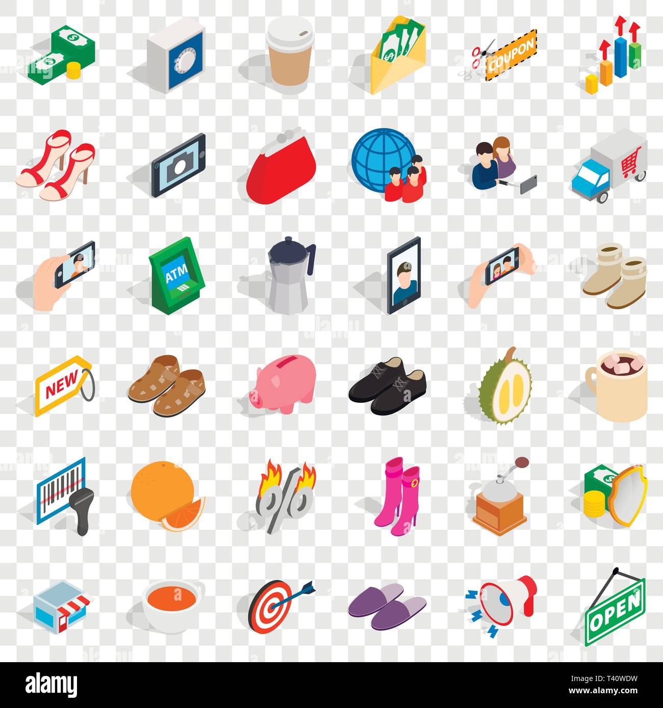 Woman buying icons set, isometric style Stock Vector Image & Art - Alamy