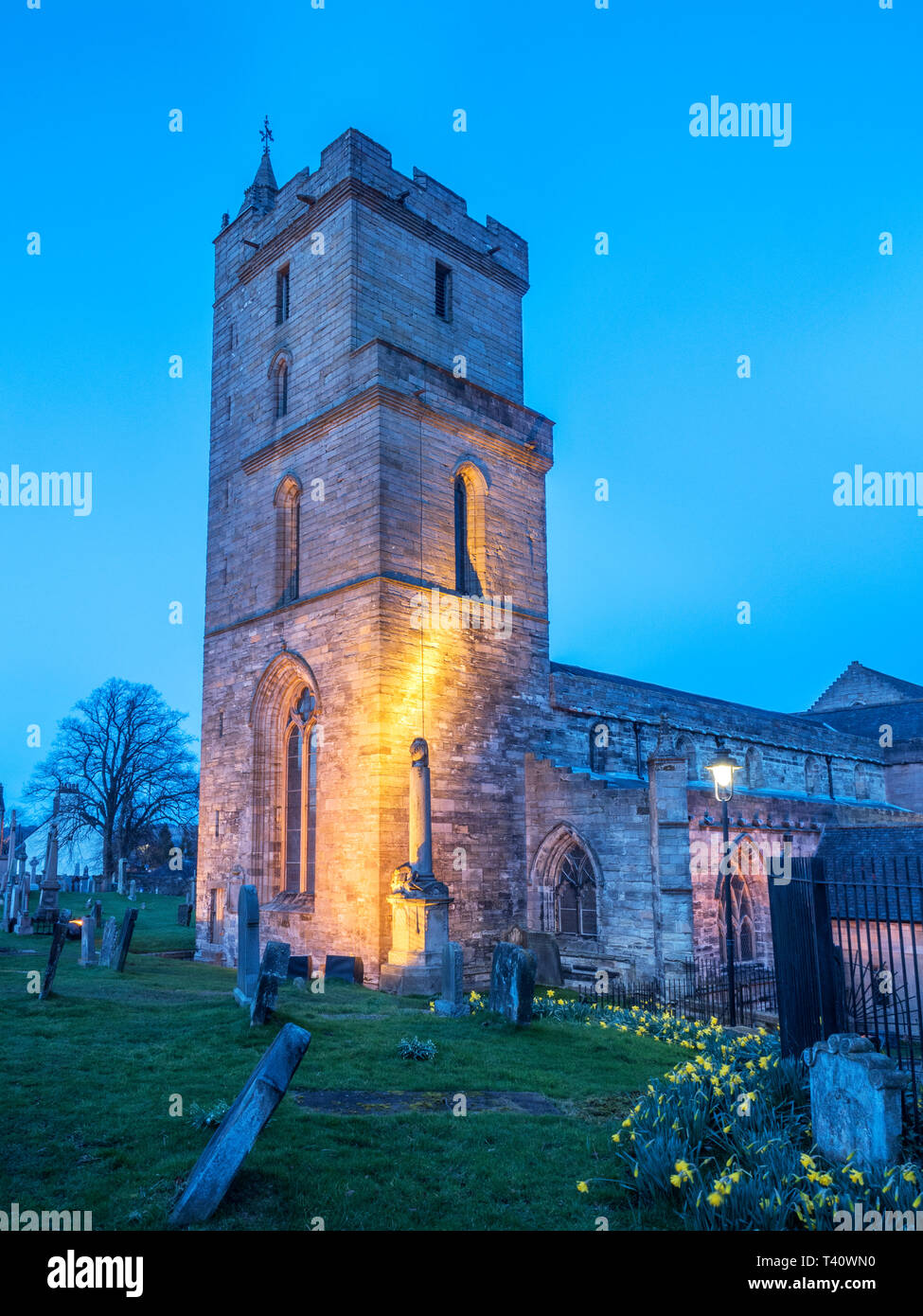 Church of the Holy Rude at dusk in the Old Town Cemetery City of Stirling Scotland Stock Photo