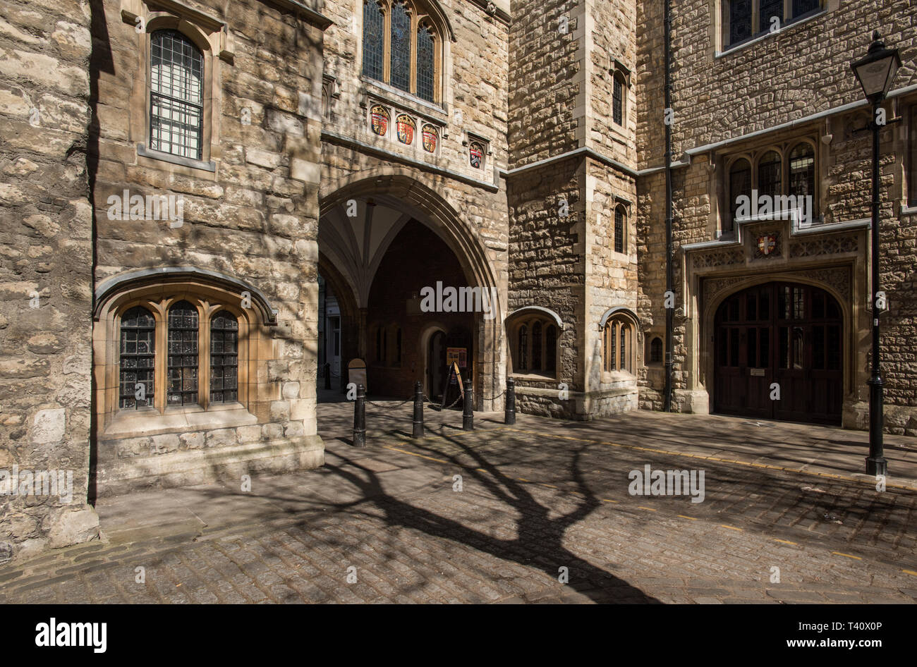 London England. St John's Gate, Clerkenwell London. April 2019 St John's Gate, in the Clerkenwell area of London, is one of the few tangible remains f Stock Photo