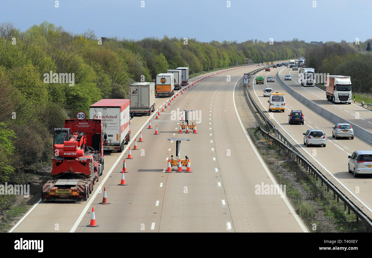 The M20 motorway near Ashford in Kent, where Operation Brock, a contraflow system between junctions 8 and 9 is to be removed after Britain's departure from the EU was delayed. Stock Photo