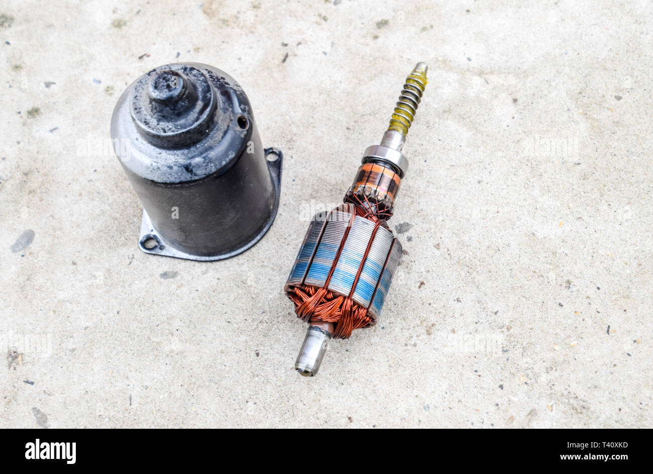 Electric wiper motor for car wipers. Disassembled electric motor Stock