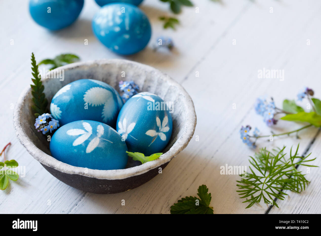 Naturally dyed easter eggs Stock Photo