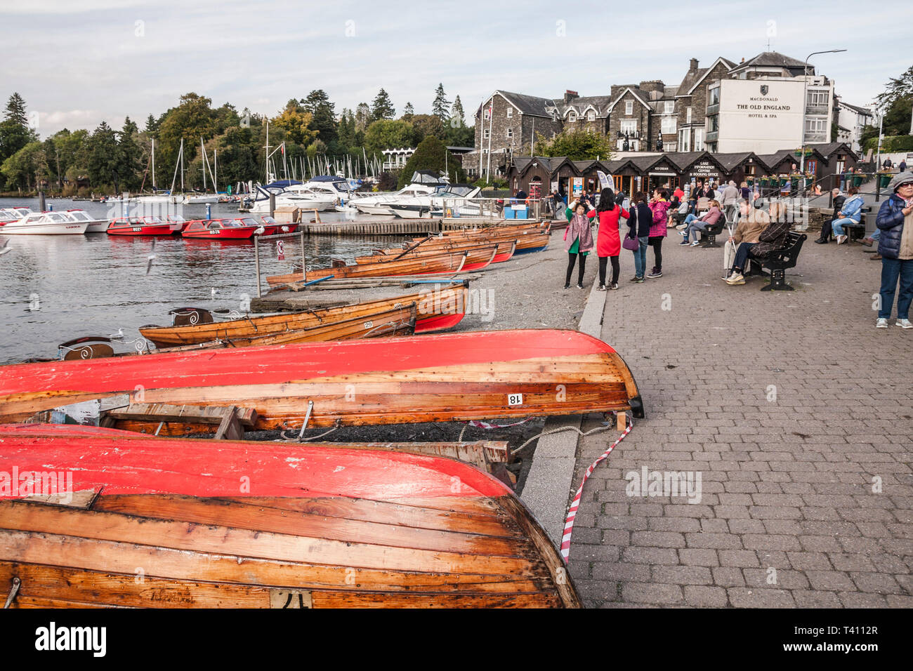 The canoes and boats at the lakeside at Bowness on Windermere,Cumbria
