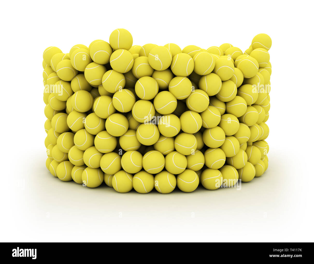 Group of yellow tennis balls in a cyliner bucket shape isolated on white background Stock Photo