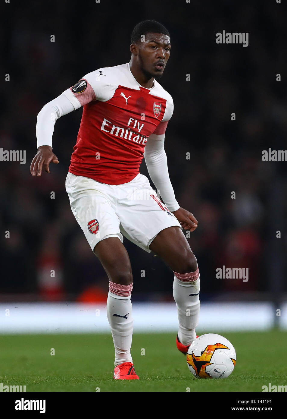 Ainsley Maitland-Niles of Arsenal - Arsenal v Napoli, UEFA Europa League Quarter Final - 1st Leg, Emirates Stadium, London - 11th April 2019 Stock Photo