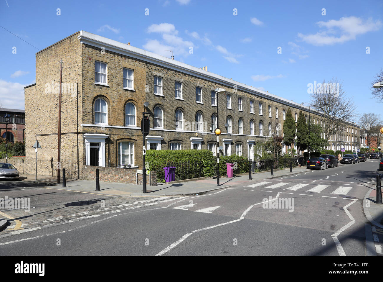 Elegant terrace of Georgian houses on Campbell Road, Bow, in London's East end. Traditionally a poor area, now highly desirable. Stock Photo